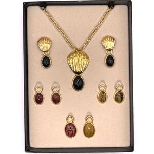 Weingeroff Signed QVC Interchangeable Pendant Pierced Earrings Scarab Set With B